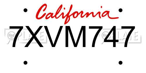 7XVM747 California License Plate