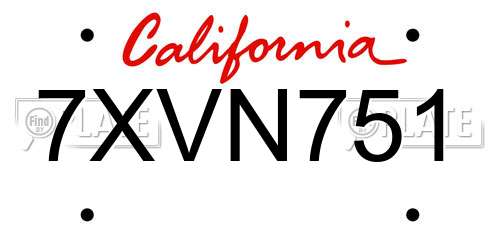 7XVN751 California License Plate