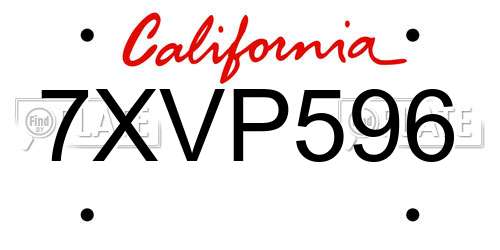 7XVP596 California License Plate