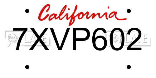 7XVP602 California License Plate
