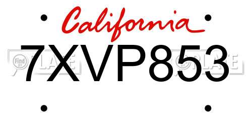 7XVP853 California License Plate