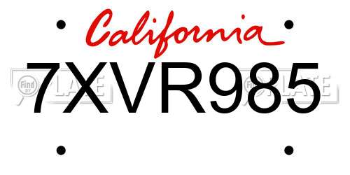 7XVR985 California License Plate