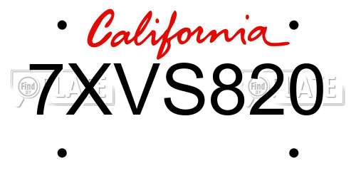 7XVS820 California License Plate