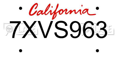 7XVS963 California License Plate