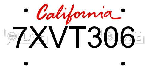 7XVT306 California License Plate