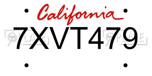 7XVT479 California License Plate