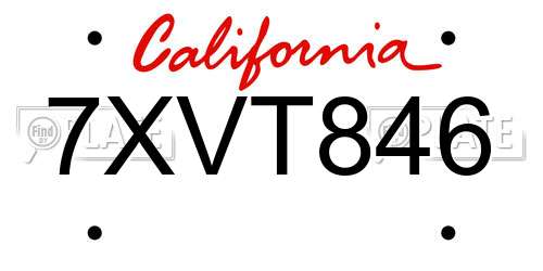 7XVT846 California License Plate