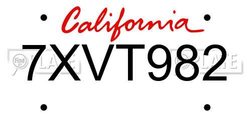 7XVT982 California License Plate