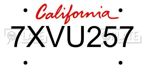 7XVU257 California License Plate
