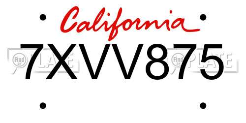 7XVV875 California License Plate