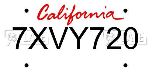 7XVY720 California License Plate