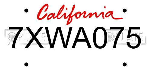7XWA075 California License Plate