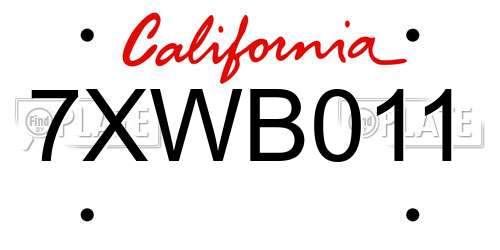 7XWB011 California License Plate