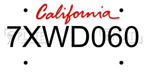 7XWD060 California License Plate