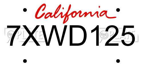 7XWD125 California License Plate