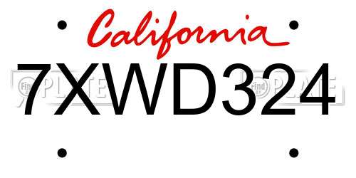 7XWD324 California License Plate