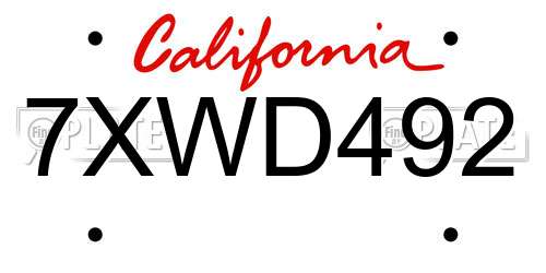 7XWD492 California License Plate