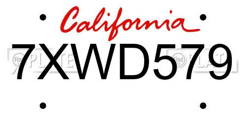7XWD579 California License Plate