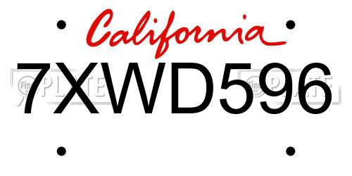 7XWD596 California License Plate
