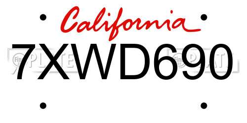 7XWD690 California License Plate