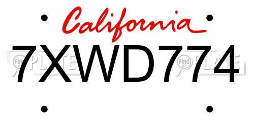 7XWD774 California License Plate