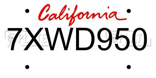 7XWD950 California License Plate