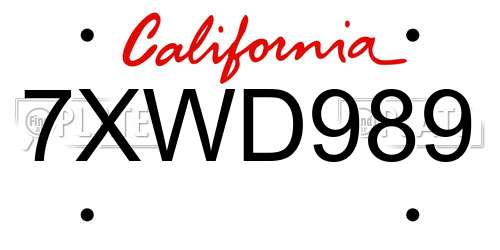 7XWD989 California License Plate