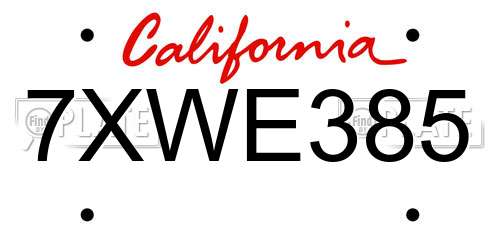 7XWE385 California License Plate