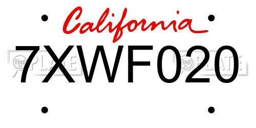 7XWF020 California License Plate
