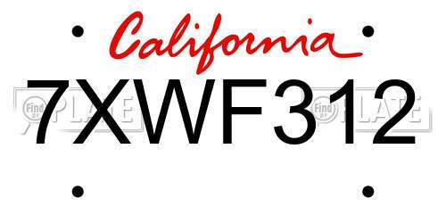 7XWF312 California License Plate