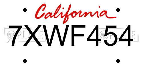 7XWF454 California License Plate