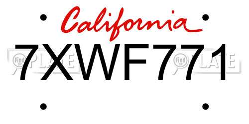 7XWF771 California License Plate