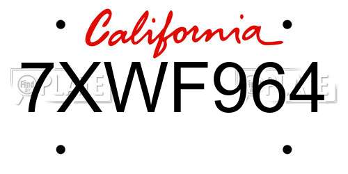 7XWF964 California License Plate