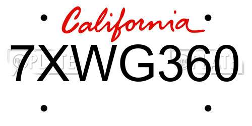 7XWG360 California License Plate