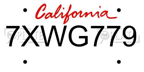 7XWG779 California License Plate