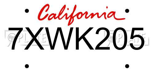 7XWK205 California License Plate