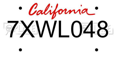 7XWL048 California License Plate