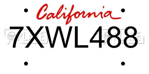 7XWL488 California License Plate