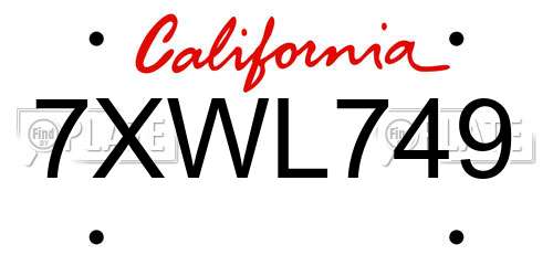 7XWL749 California License Plate