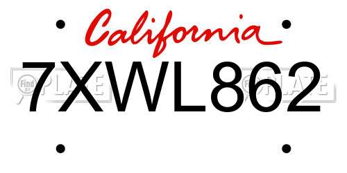 7XWL862 California License Plate