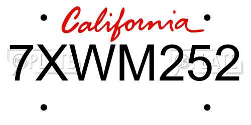 7XWM252 California License Plate