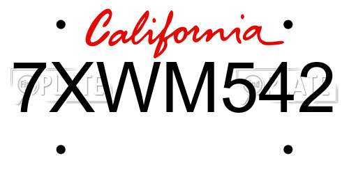7XWM542 California License Plate