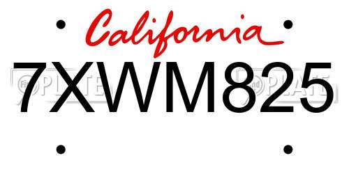 7XWM825 California License Plate