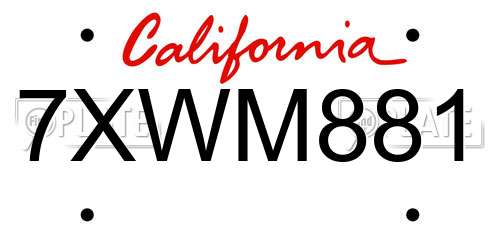 7XWM881 California License Plate