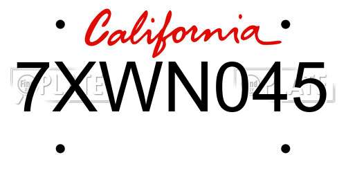 7XWN045 California License Plate