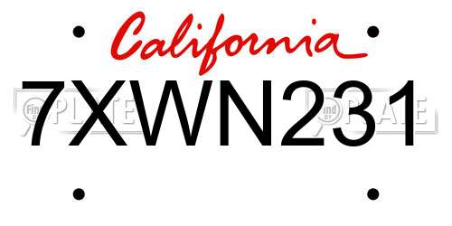 7XWN231 California License Plate