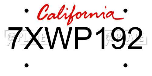 7XWP192 California License Plate