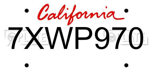 7XWP970 California License Plate