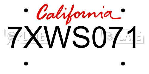 7XWS071 California License Plate