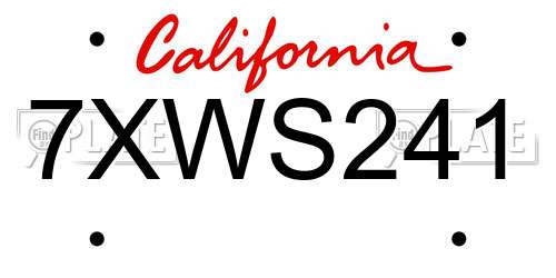 7XWS241 California License Plate